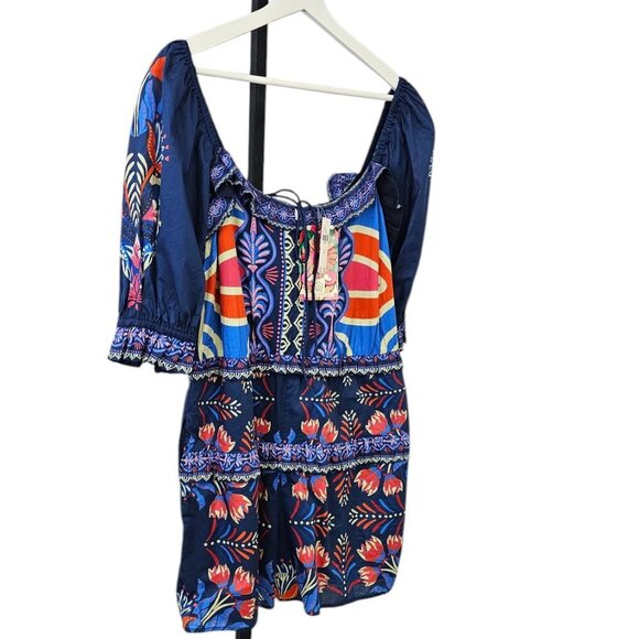 Farm Rio x Anthropologie Puff-Sleeve Ruffled Floral Romper, Picnic, Size M, NWT - Picture 11 of 13